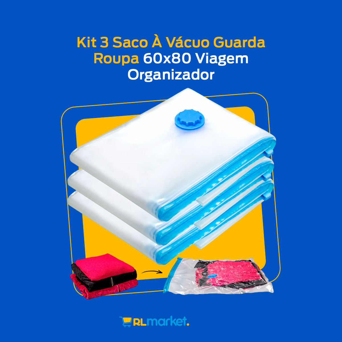 Kit 3 Saco À Vácuo Guarda Roupa 60x80 Viagem Organizador