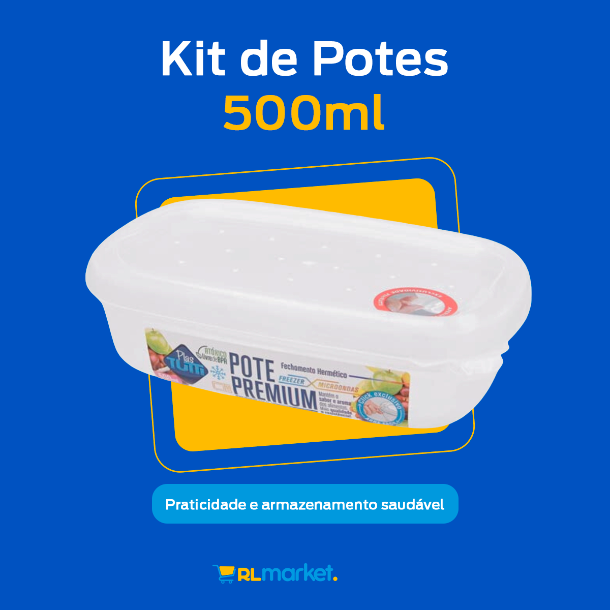 KIT 6 POTES MARMITA SEMANA CONGELADOR MICROONDAS TAMPA DIETA