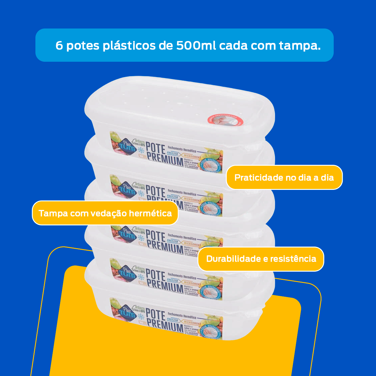 KIT 6 POTES MARMITA SEMANA CONGELADOR MICROONDAS TAMPA DIETA