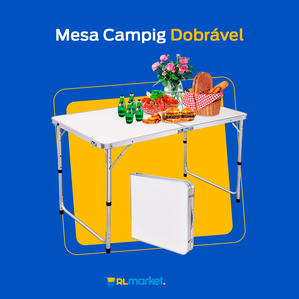 Mesa Camping Dobravel Maleta Portátil Reforçada Praia Branca