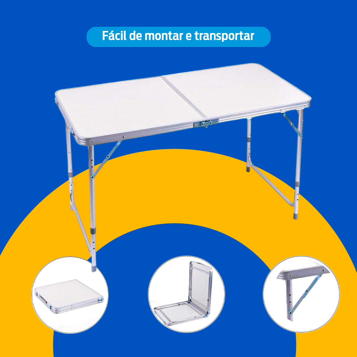 Mesa Camping Dobravel Maleta Portátil Reforçada Praia Branca