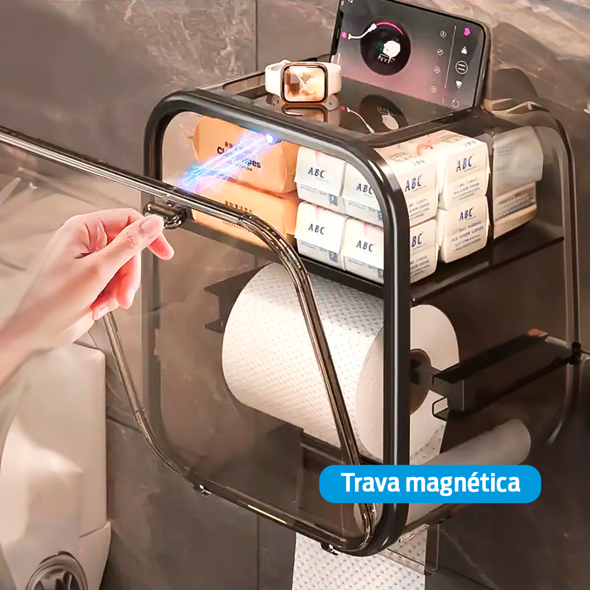 Suporte Papel Higiênico Porta Lenço Celular Banheiro Adesivo