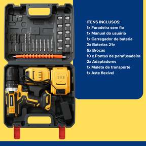 Parafusadeira Furadeira Sem Fio Impacto 2 Bateria Maleta 21v