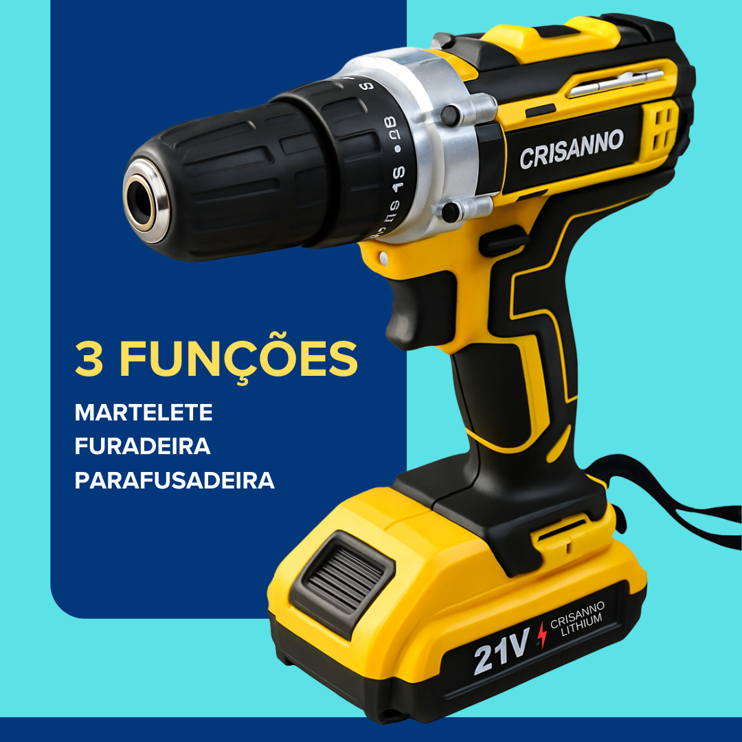 Parafusadeira Furadeira Sem Fio Impacto 2 Bateria Maleta 21v