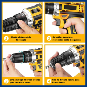 Parafusadeira Furadeira Sem Fio Impacto 2 Bateria Maleta 21v