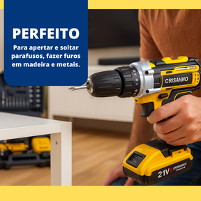 Parafusadeira Furadeira Sem Fio Impacto 2 Bateria Maleta 21v