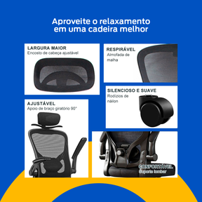 Cadeira Escritorio Presidente Ergonômica Giratória Tela Mesh