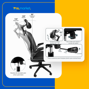 Cadeira Escritorio Presidente Ergonômica Giratória Tela Mesh