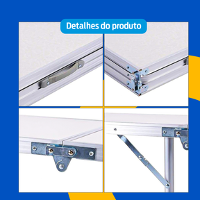 Mesa Camping Dobravel Maleta Portátil Reforçada Praia Branca